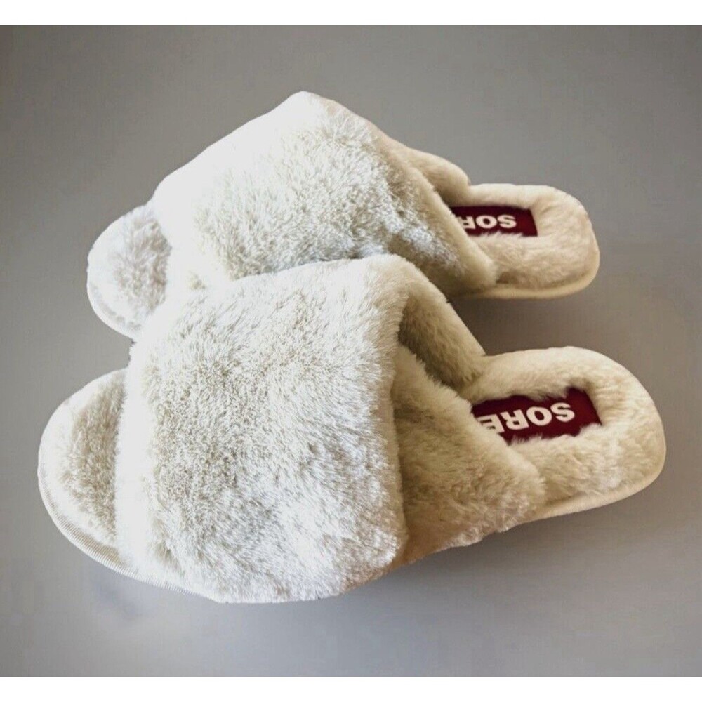 New Womens Sorel Furry Slippers Mail Run Natural Sea Salt Sz5